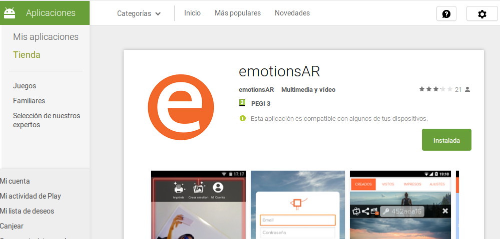 Android aplicación desarrollo - emotionsAR